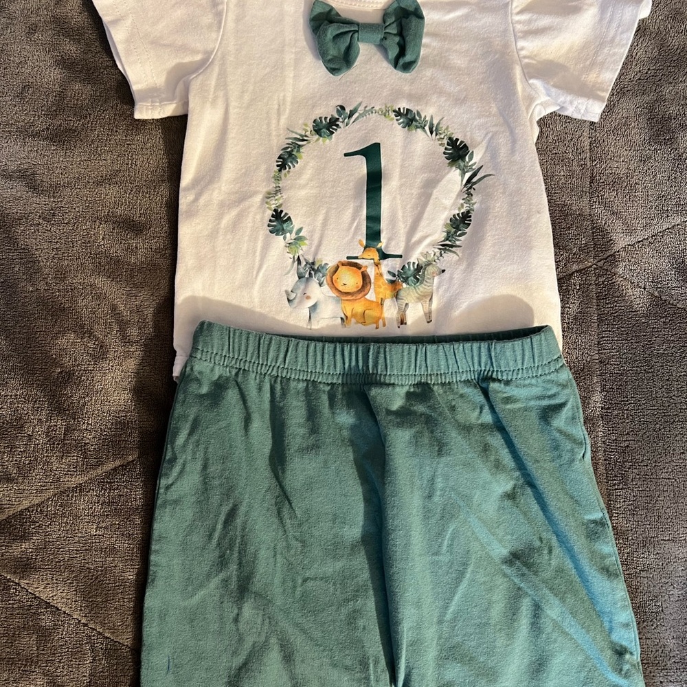 White and Green Birthday Outfit with Bow Tie
